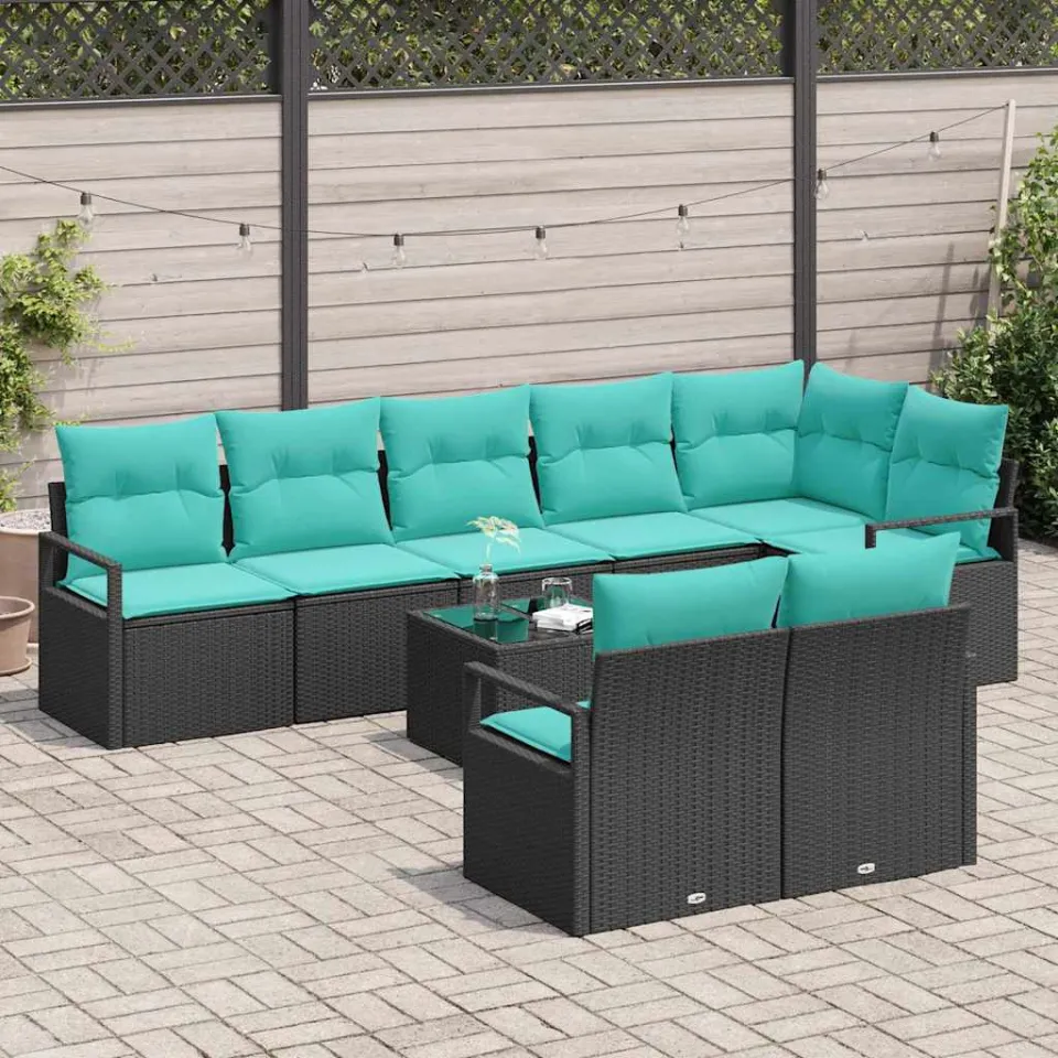 vidaXL Bankstel 9 st Zwart poly rattan, foto 3