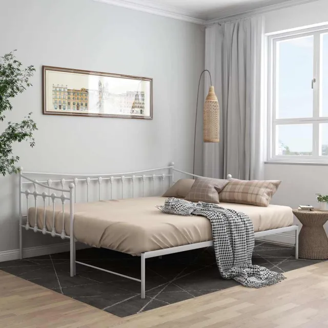 vidaXL Slaapbank uittrekbaar metaal wit 90x200 cm