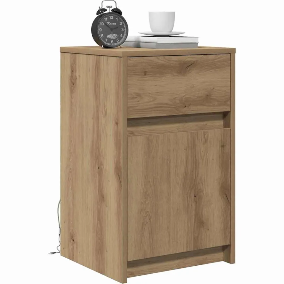 vidaXL LED Bedside Kast artisanaal eikenkleurig 38 x 34 x 61 cm Bruin