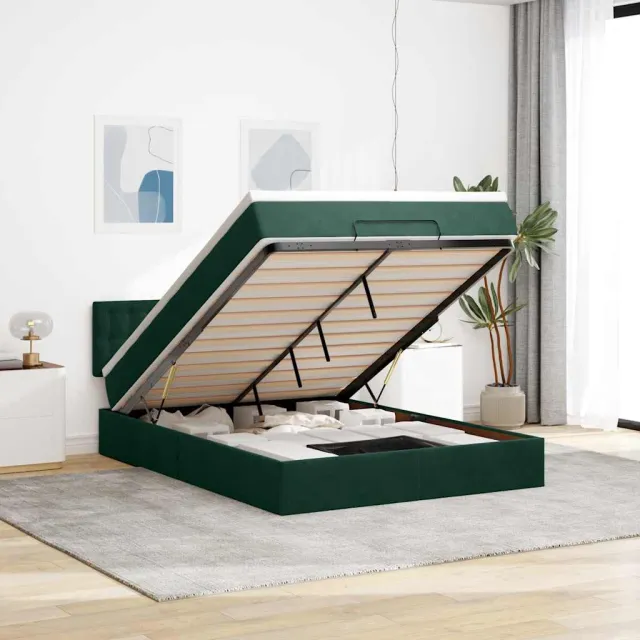 vidaXL Ottoman bed met matras 140x200cm fluweel donkergroen