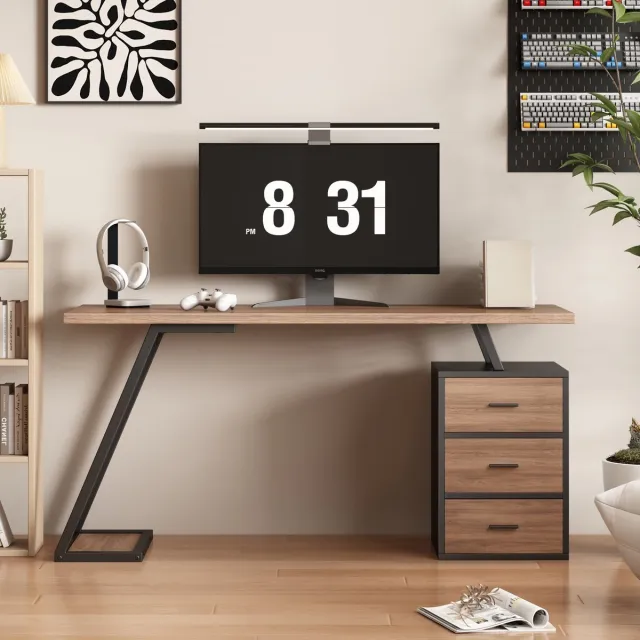 REDOM Bureau Met Opbergkast En Houder Voor Computerkast - Industriële Stijl - Voor Kantoor Of Werkkamer - MDF En Metaal - Donkerbruin