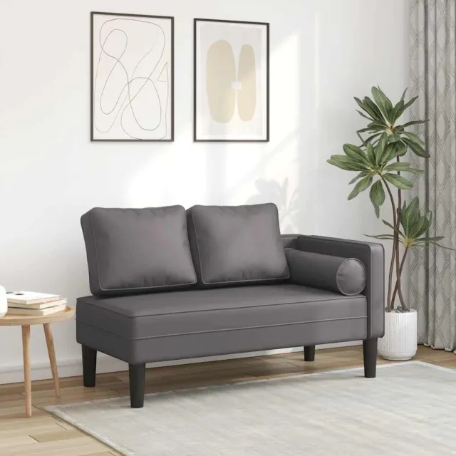 vidaXL Chaise longue met kussens kunstleer grijs, foto 2