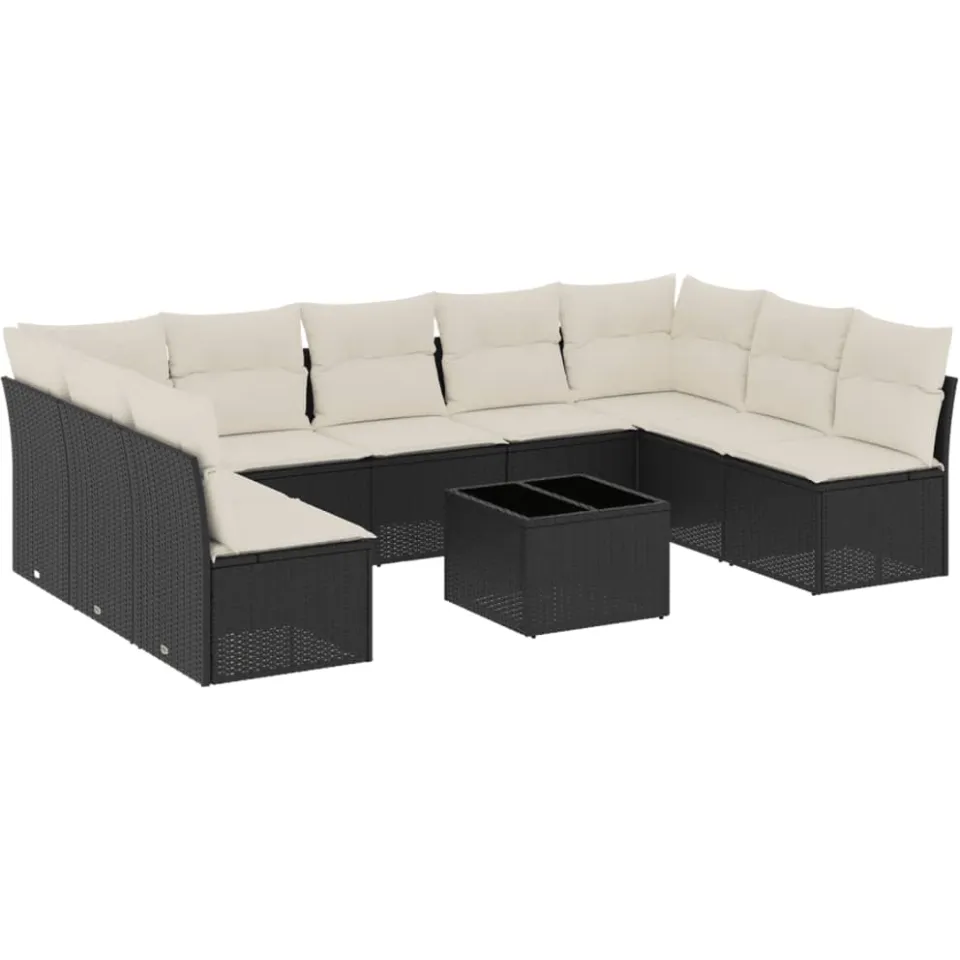 vidaXL 10-delige Loungeset met kussens poly rattan zwart, foto 3