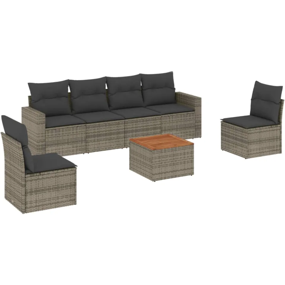 vidaXL 7-delige Loungeset met kussens poly rattan grijs, foto 3