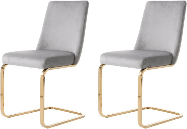 Merax Fluwelen eetkamerstoel - set van 2 - woonkamer - slaapkamer - loungestoel - diamanten rugmotief met goudkleurige metalen steunpoten - grijs