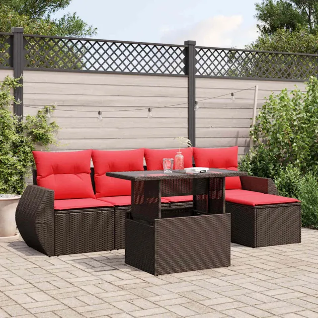 vidaXL 6-delige tuinbankset met kussens, bruin polyrotan, foto 2