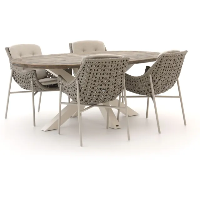 Manifesto Furniture Manifesto Novara/ROUGH-Y Ellips 200cm dining tuinset 5-delig Bruin