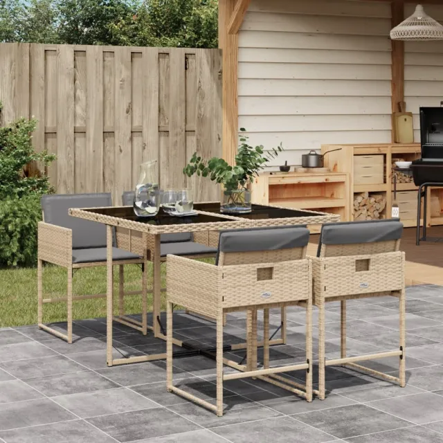 vidaXL 5-delige Tuinset met kussens poly rattan gemengd beige, foto 2