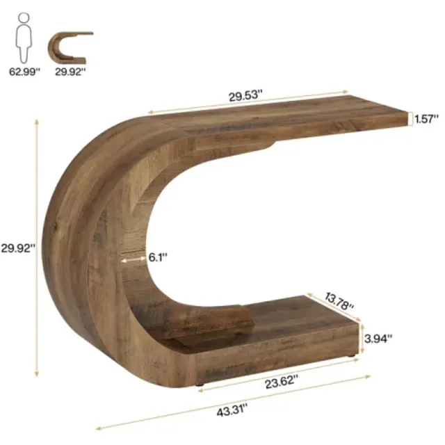 OKWISH Sidetable - C-Vorm - 110 x 35 x 75 Cm - Voor Hal En Woonkamer - Zonder Lades - Modern - Hout - Rustic Brown