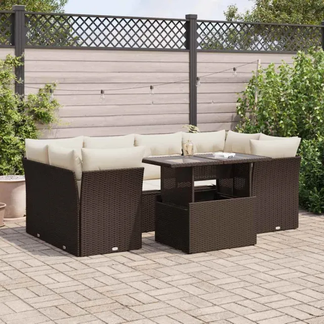vidaXL 7-delige Loungeset met kussens poly rattan bruin, foto 2