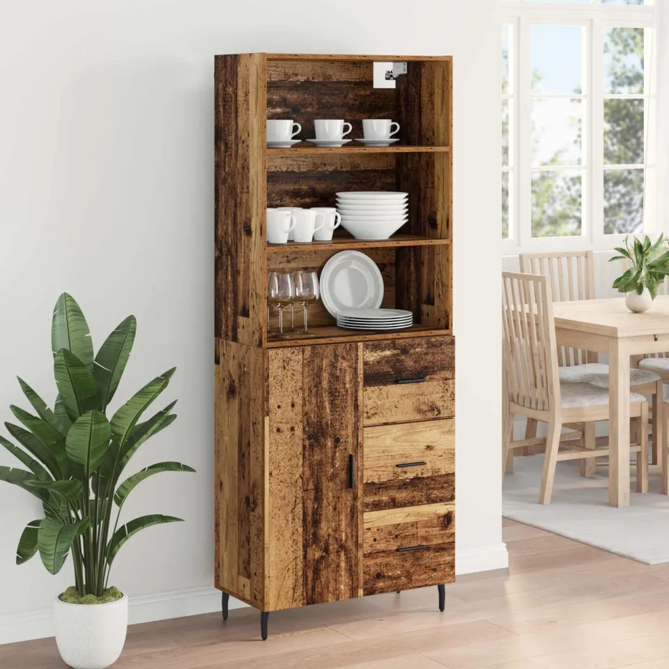 vidaXL Hoge kast 2 st Oud Hout 69,5 x 32,5 x 180 cm Bewerkt hout bruin, foto 3