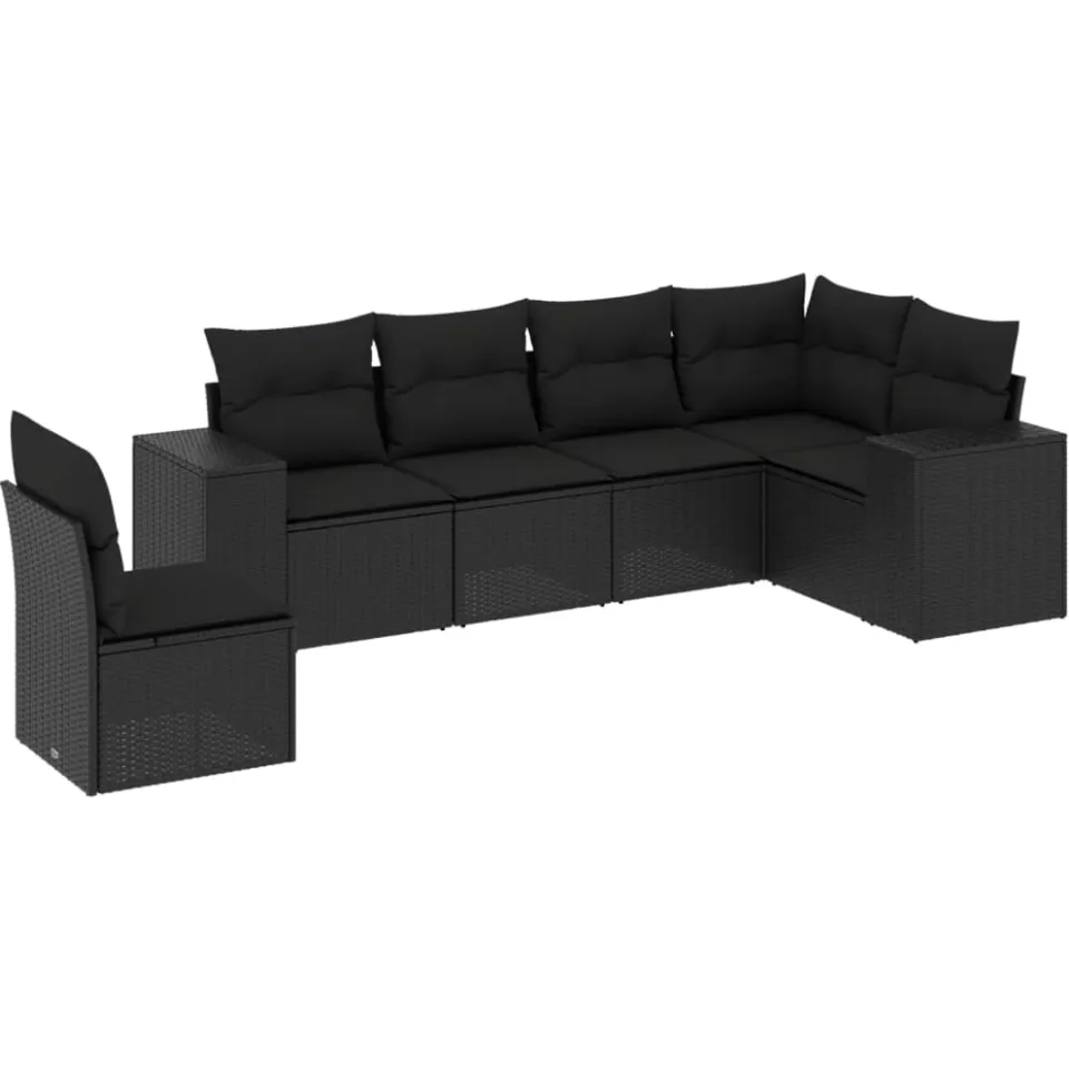 vidaXL 6-delige Loungeset met kussens poly rattan zwart, foto 3
