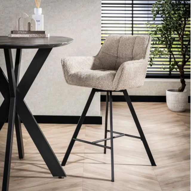 Meubelplaats Barstoel raster draaibaar - Boucle zandkleur - barstoelen set van 2