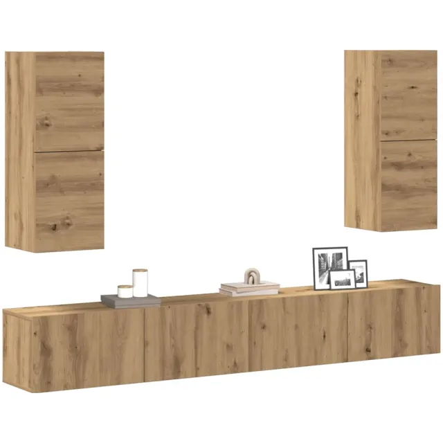 vidaXL 4-delig Tv-meubelset wandmontage bewerkt hout artisanaal eiken Bruin