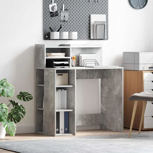 vidaXL Bureau Beton Grijs 90 x 48 x 101,5 cm Bewerkt hout, foto 2