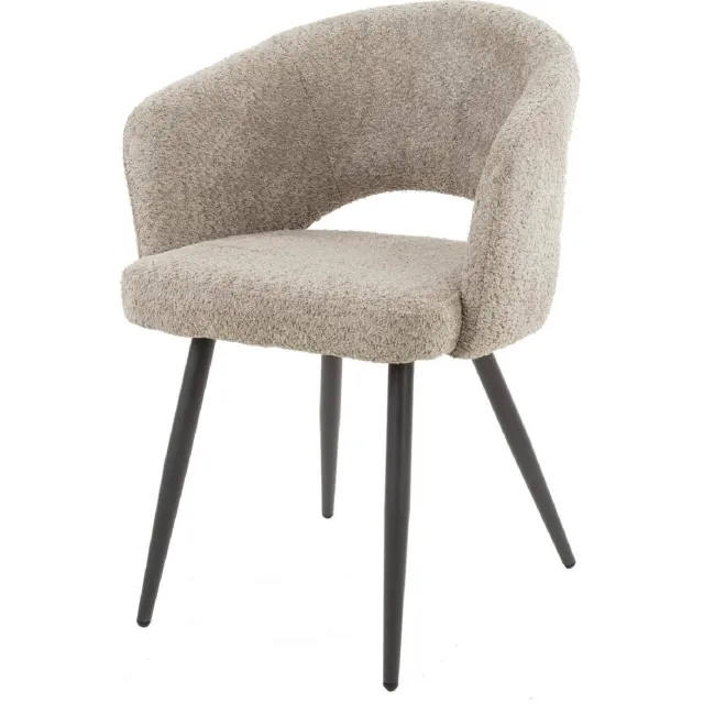 Nest of Nora Set van 2 - Nest of Nora Eetkamerstoelen Lowen - Met armleuning - Bouclé zand - Comfortabel Beige