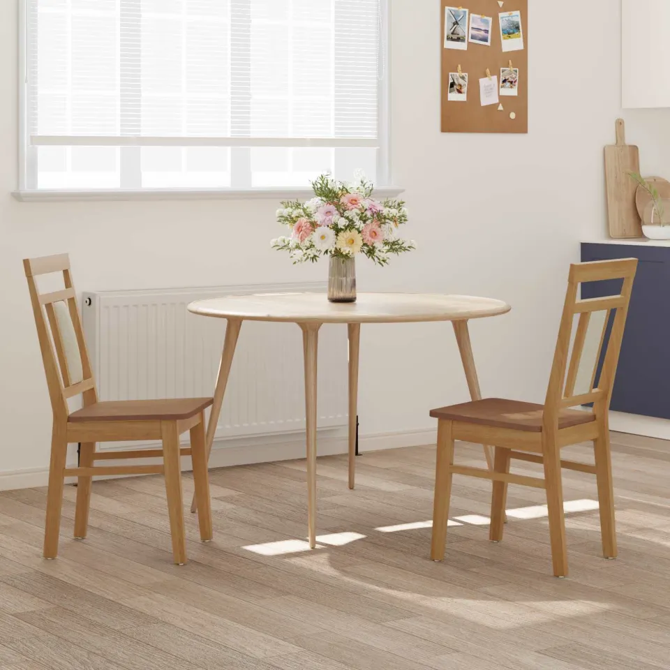 vidaXL Eetkamerstoel 2 st Massief Rubberhout Naturel, foto 3