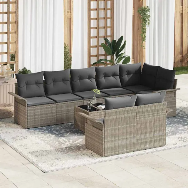 vidaXL Tuin Sofa Set 9 st Lichtgrijs poly rattan, foto 2