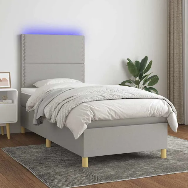 vidaXL Boxspring met matras en LED stof lichtgrijs 100x200 cm grijs