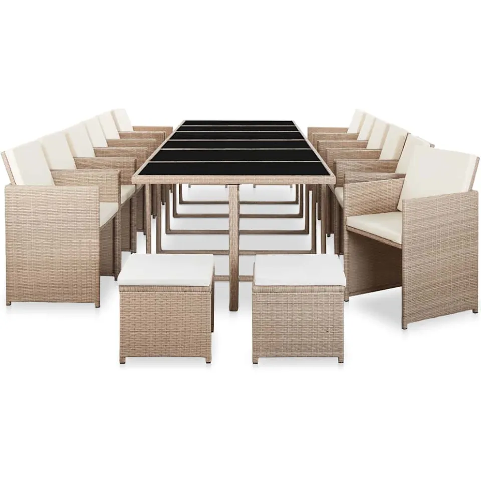 vidaXL 17-delige Tuinset met kussens poly rattan beige, foto 2