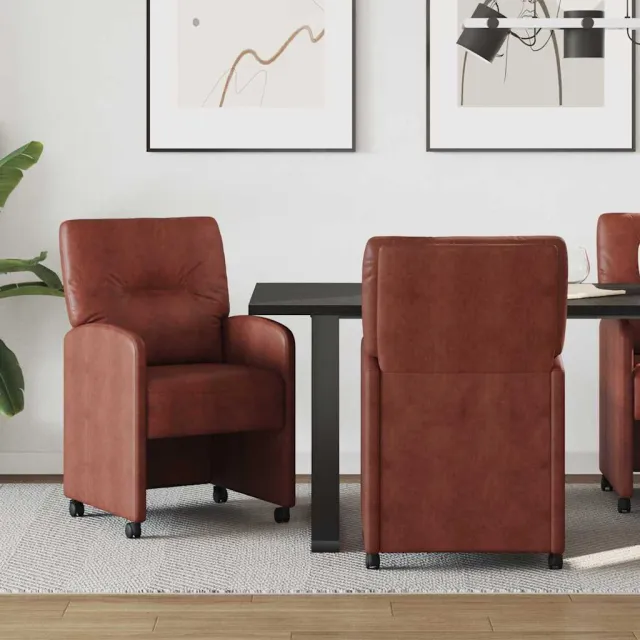 vidaXL Eetkamerstoelen met Wieltjes 2 st Kunstleer Glanzend bruin, foto 2