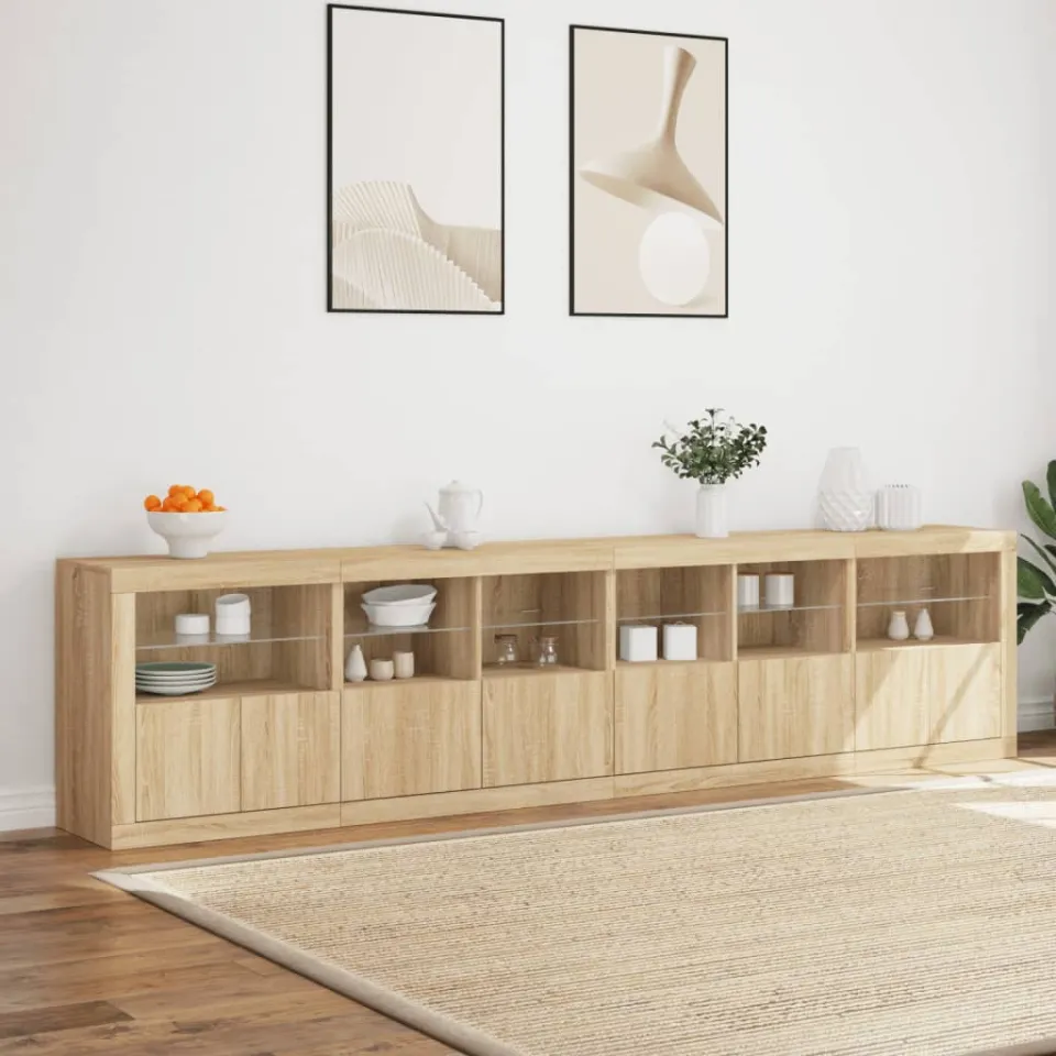 vidaXL Dressoir met LED-verlichting 283x37x67 cm sonoma eikenkleurig, foto 4
