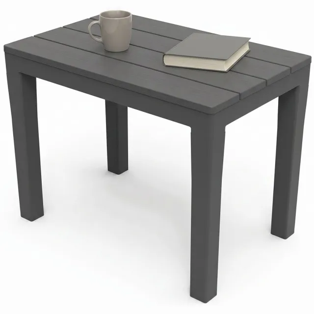 Cheqo Bijzettafel Antraciet - Kunststof Tuintafel - Buitentafeltje - Balkontafel - Campingtafel - Krukje - Voetenbankje - Bankje - Tuinkrukje - Houtlook - Weerbestendig - voor Tuin, Balkon en Camping