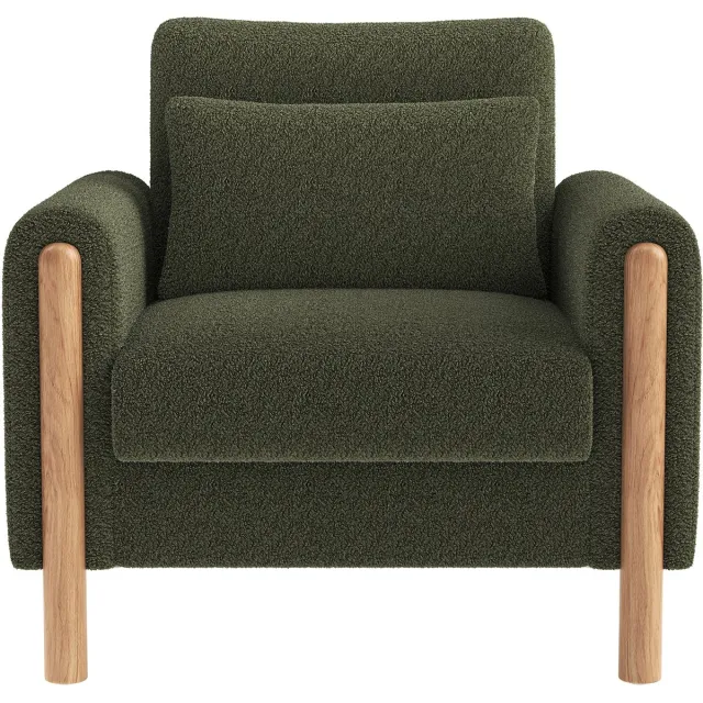 in& out door furniture Moderne fauteuil met dikke kussens, comfortabele eenpersoons stoel met zachte bekleding, relaxstoel voor woonkamer, kantoor of slaapkamer, comfortabele leunstoel, groen.