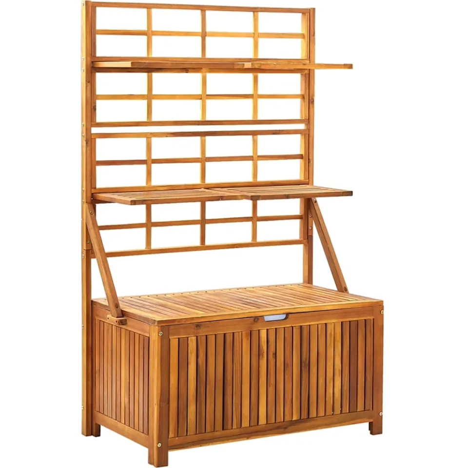 vidaXL Opbergbox met latwerk 99x55x160 cm massief acaciahout bruin, foto 3