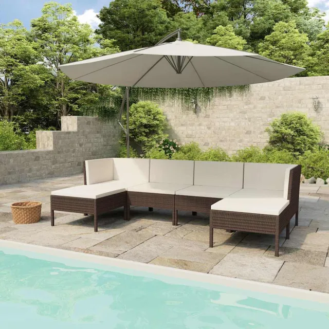 vidaXL 6-delige Loungeset met kussens poly rattan bruin, foto 2