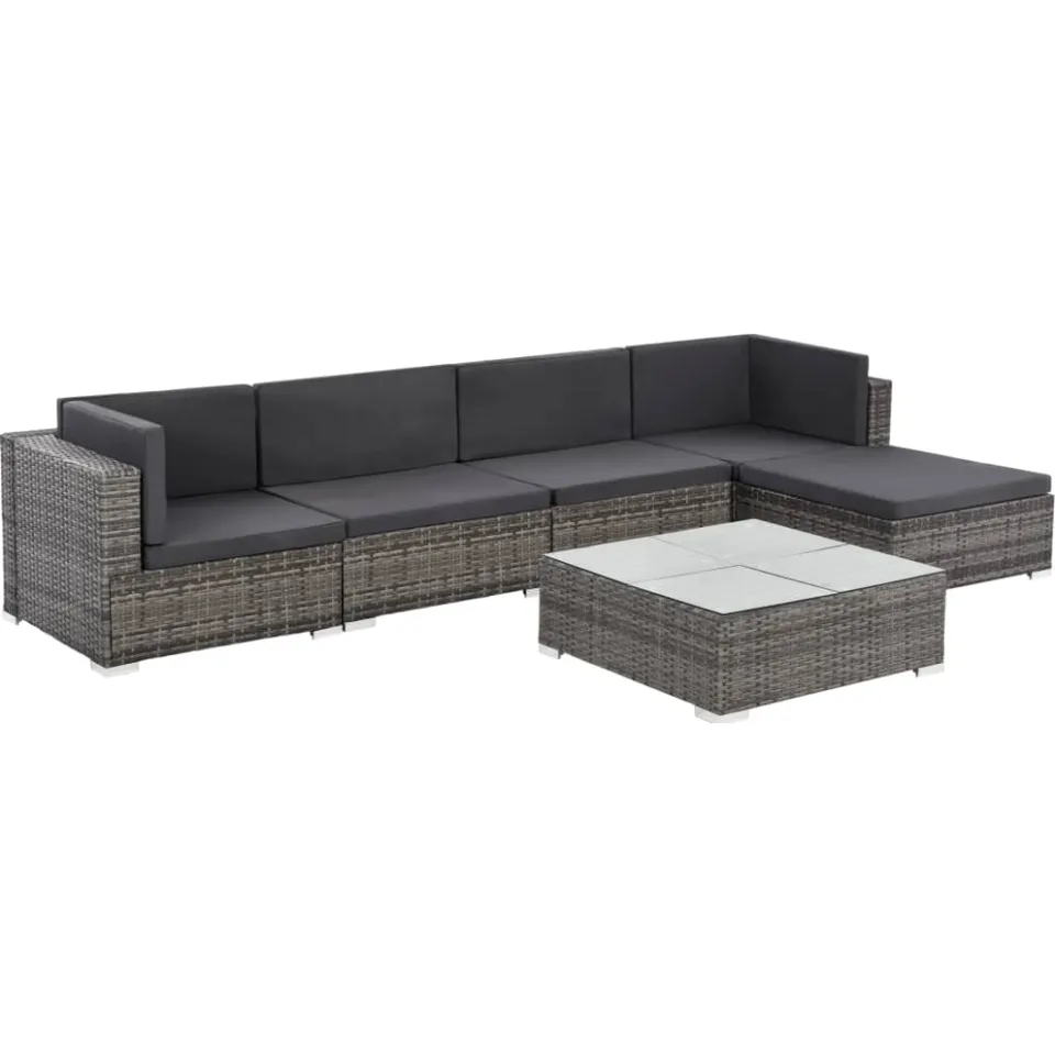 vidaXL 6-delige Loungeset met kussens poly rattan grijs, foto 3