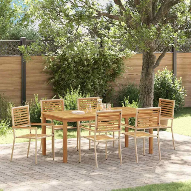 vidaXL Tuin eettafelset 7 st Beige Massief Acaciahout, foto 2