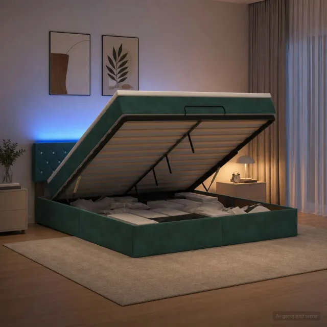 vidaXL Ottoman Bed met Matrassen en LED Donkergroen 140 x 200 cm groen
