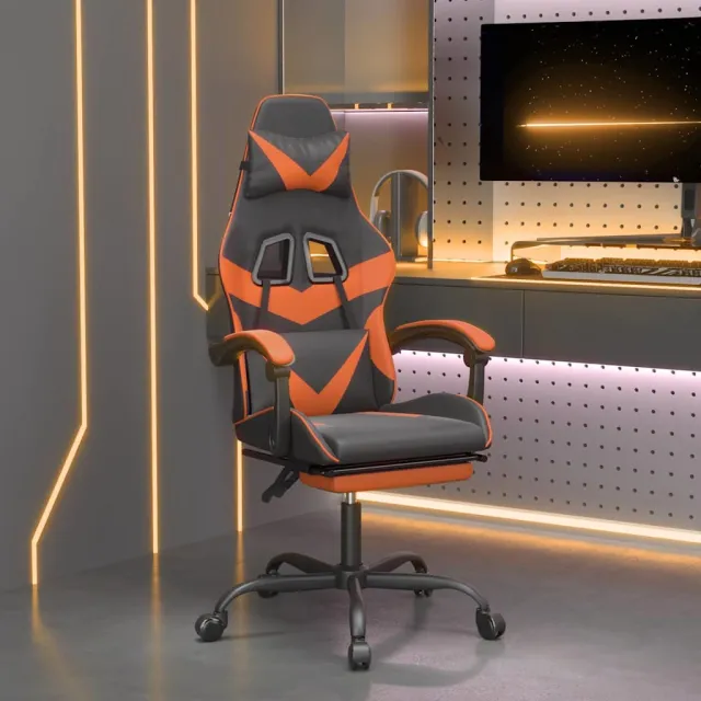 vidaXL Gamestoel met voetensteun kunstleer zwart en oranje, foto 2
