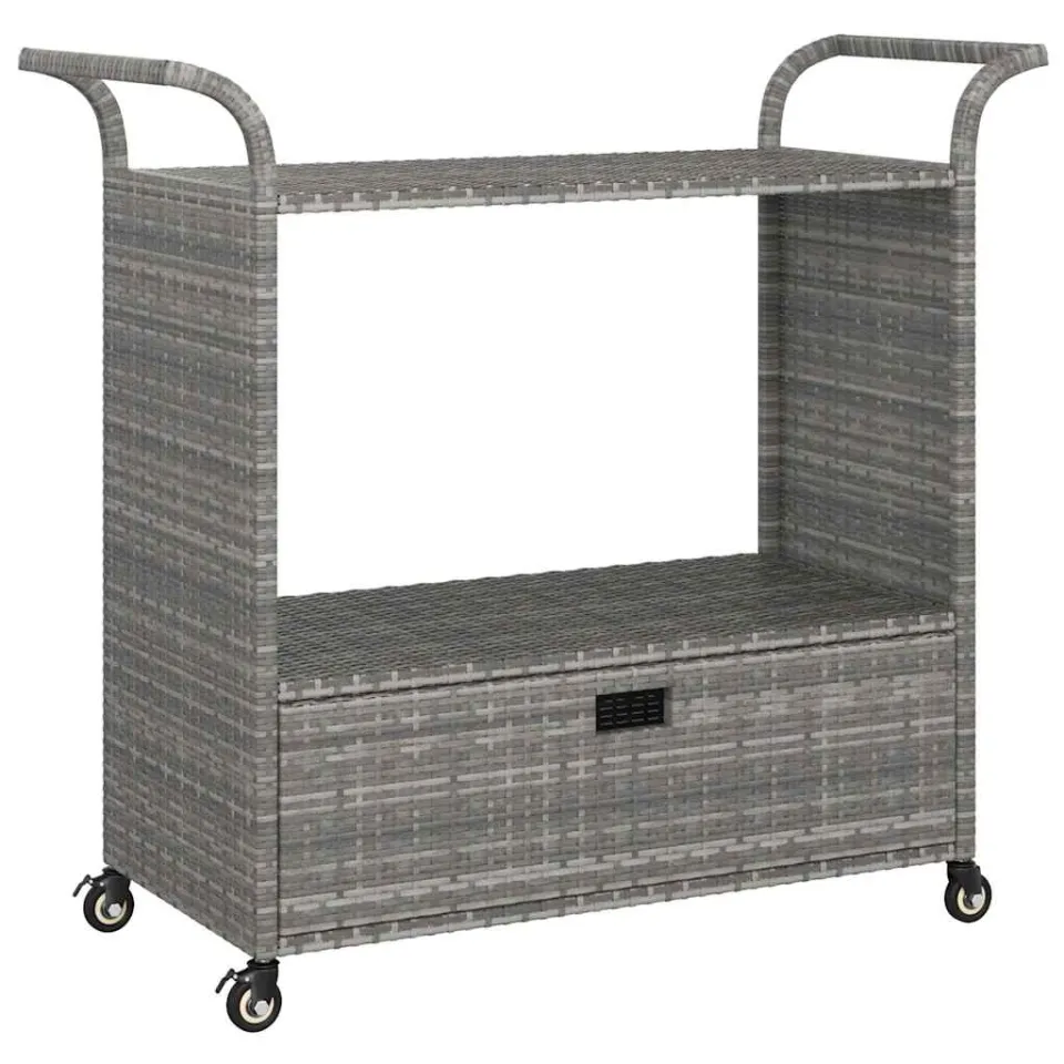 vidaXL Serveerwagen met lade 100x45x97 cm poly rattan grijs, foto 3