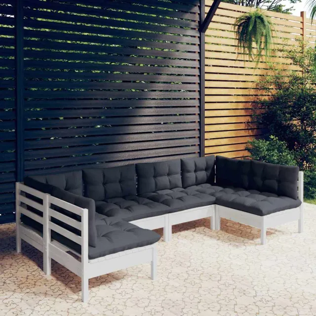 vidaXL 6-delige Loungeset met kussens massief grenenhout wit, foto 2