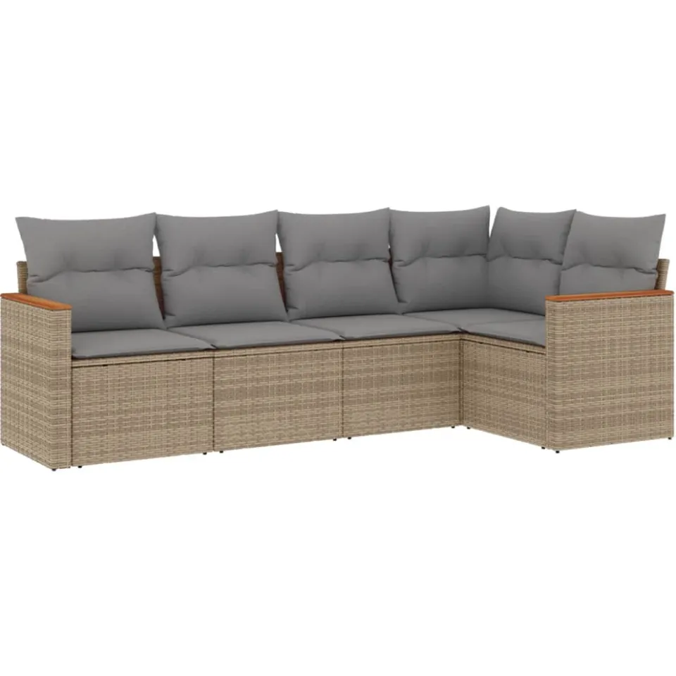 vidaXL 5-delige Loungeset met kussens poly rattan gemengd beige, foto 3