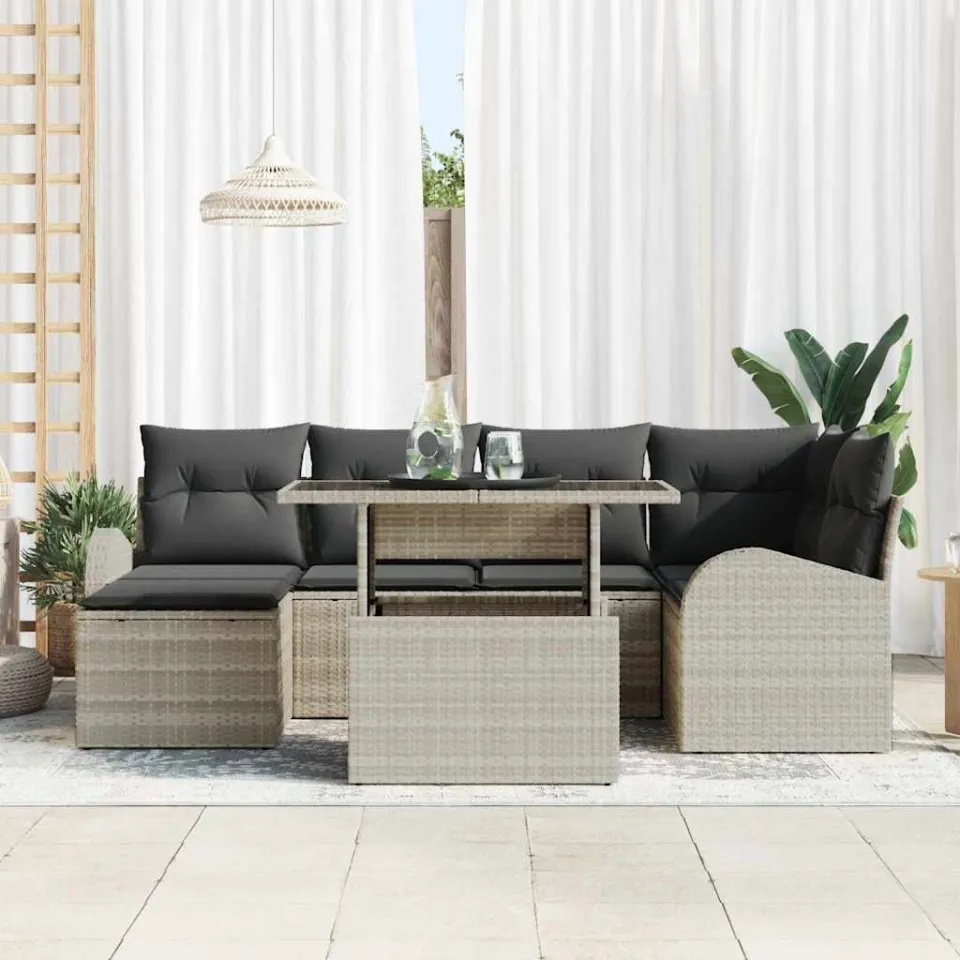 vidaXL Tuin Sofa Set 7 st Lichtgrijs Poly riet, foto 3