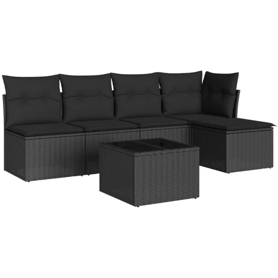 vidaXL 6-delige Loungeset met kussens poly rattan zwart, foto 3
