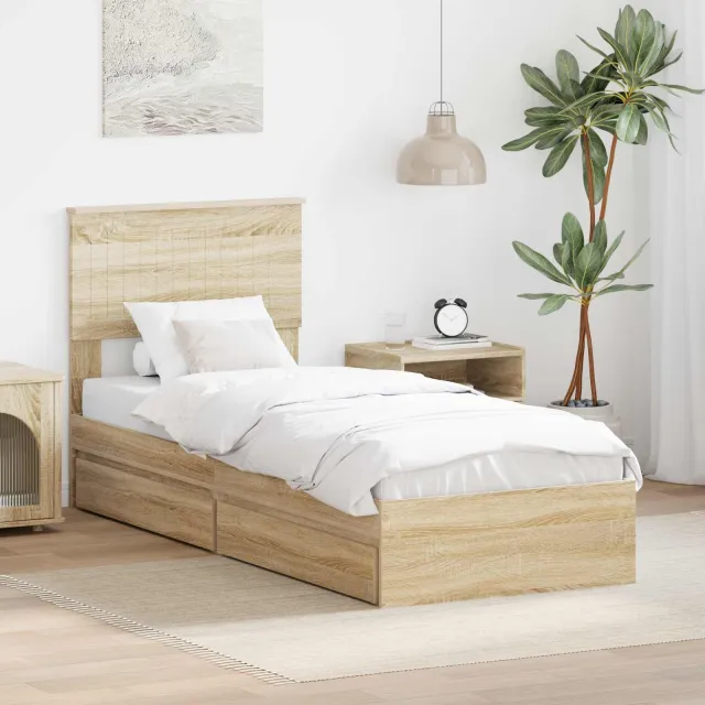 vidaXL Opslag bed met lade Sonoma Eiken 75 x 190 cm Bewerkt hout Bruin