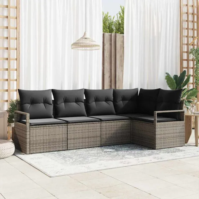 vidaXL Tuinbankenset 5 st Grijs poly rattan, foto 2