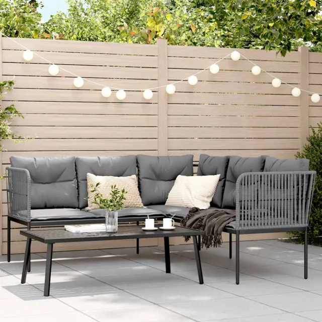 vidaXL Loungeset met kussens staal en textileen zwart, foto 2