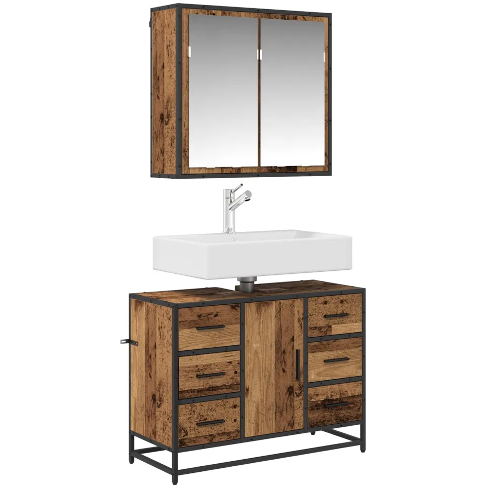 vidaXL Badkamermeubelset 2 st Oud Hout 80 x 33 x 60 cm Bewerkt hout Bruin