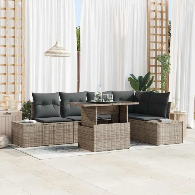 vidaXL Tuin Sofa Set 6 st Grijs poly rattan, foto 2