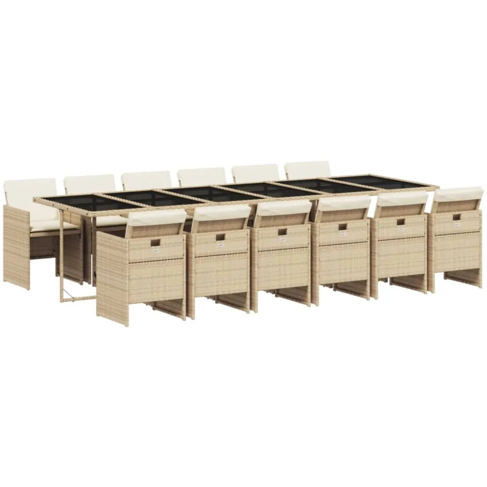 vidaXL 13-delige Tuinset met kussens poly rattan beige, foto 3