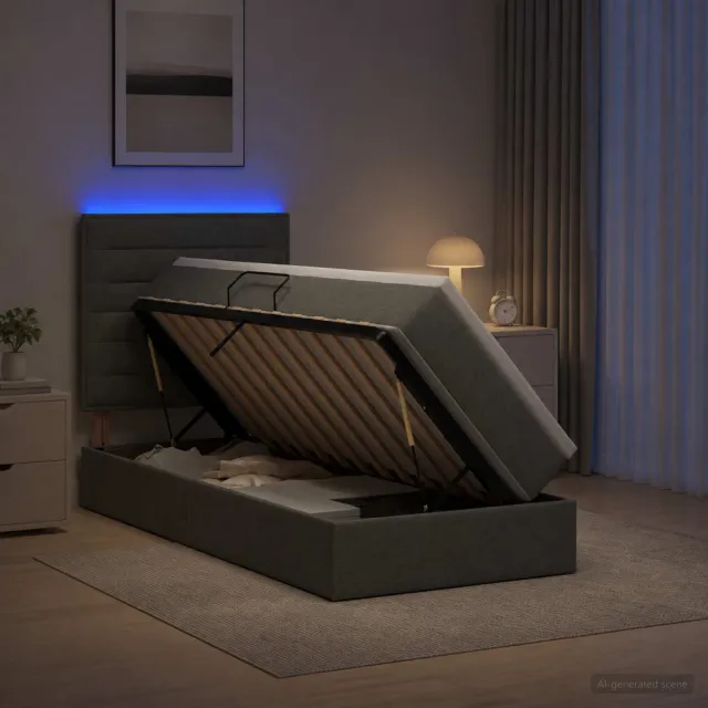 vidaXL LED Opslagbed met Matras Donkergrijs 90 x 200 cm Stof