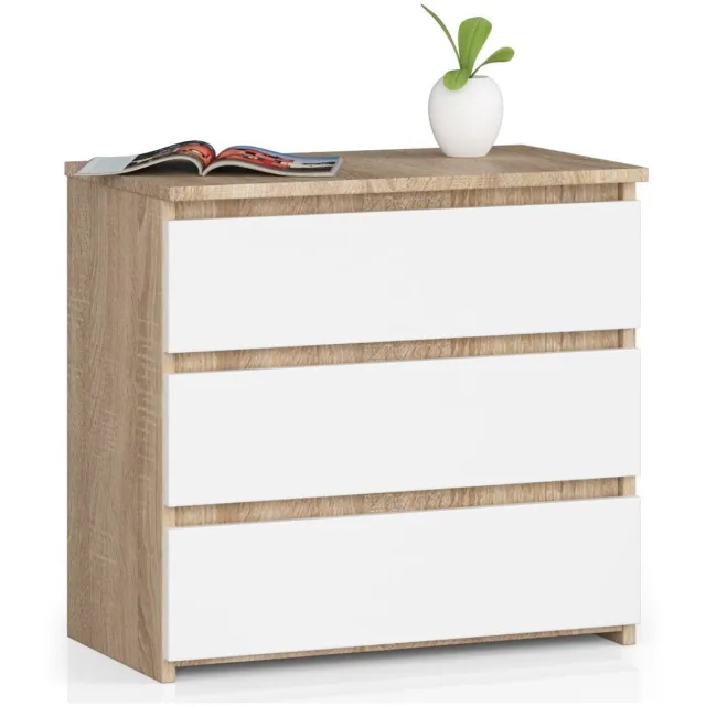 Nachtkastje CL3 met 3 Lades / AKORD Furniture Factory / Sonoma Eik - Wit / 60 x 57 x 35 cm