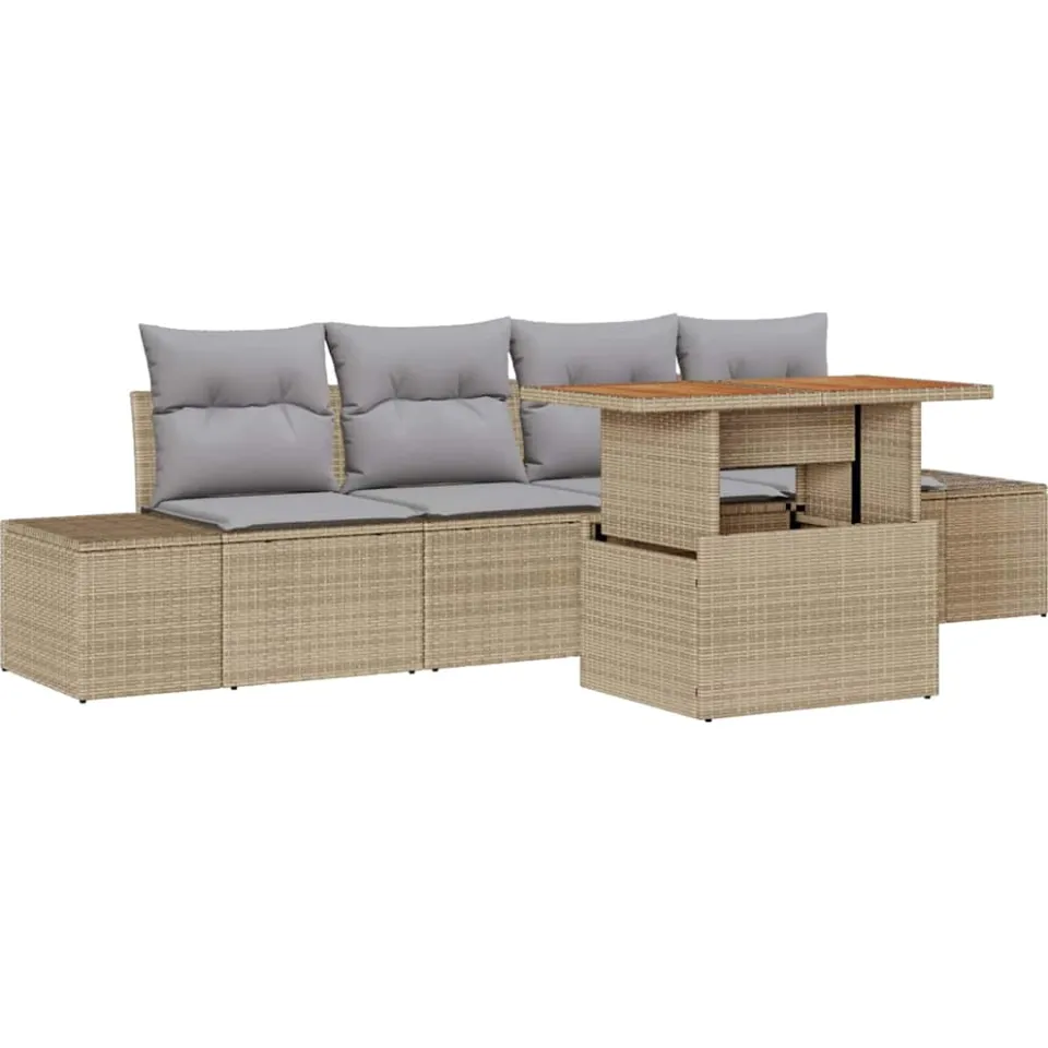 vidaXL Tuin Sofa Set 5 st Beige Poly riet
