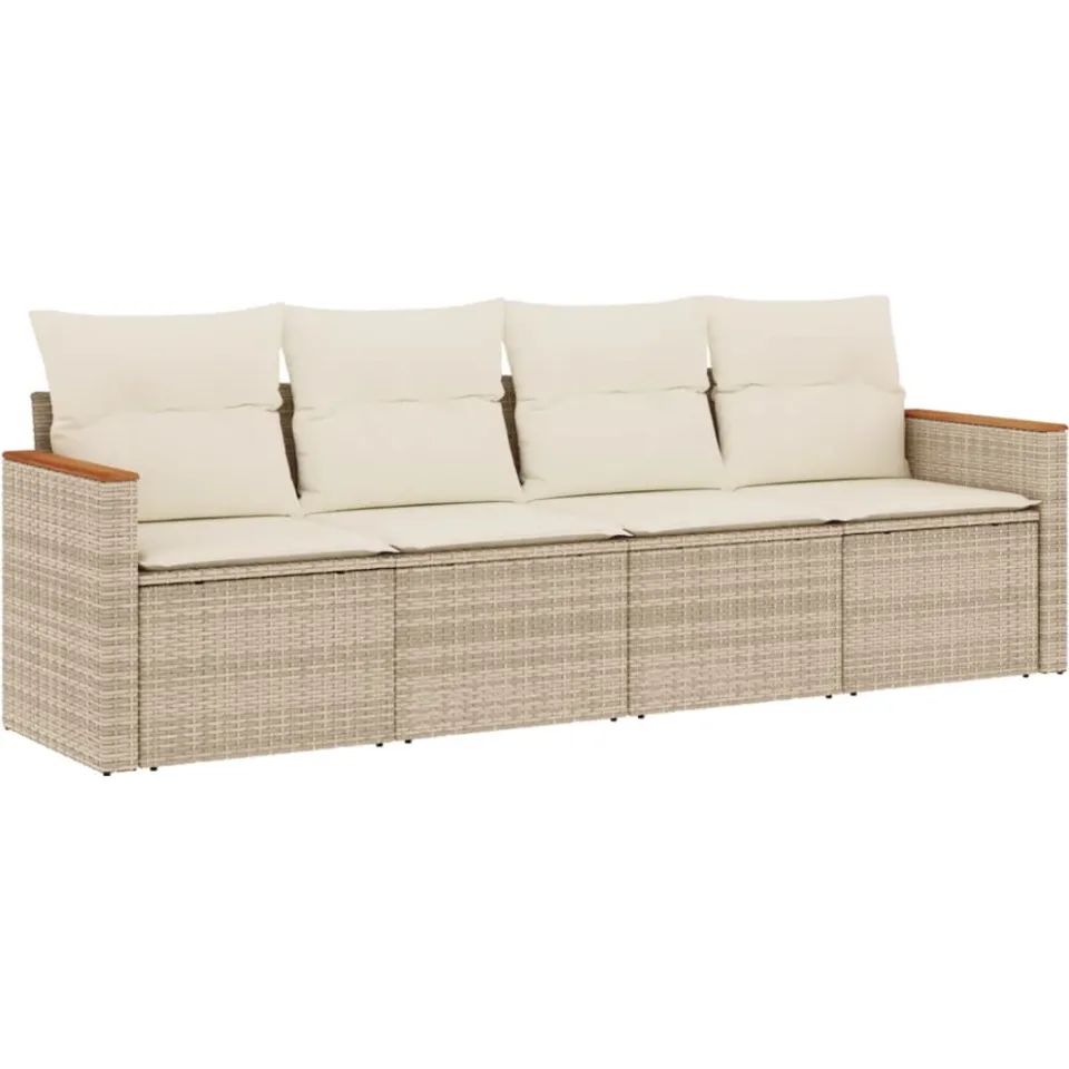 vidaXL 4-delige Loungeset met kussens poly rattan beige, foto 3