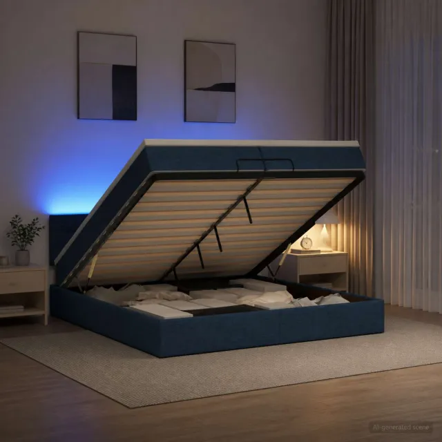 vidaXL Ottoman Bed met Matrassen en LED Blauw 200 x 200 cm Stof